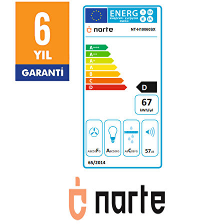NARTE-H10060S 60CM GRİ CAM INOX CITALI ÇİFT CAMLI EĞİMLİ DAVLUMBAZ-6 YIL GARANTİLİ
