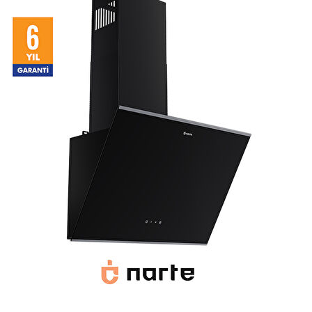 NARTE -H20060BX 60 CM Siyah  Cam Inox Çıtalı Eğimli Davlumbaz - 6 YIL GARANTİLİ