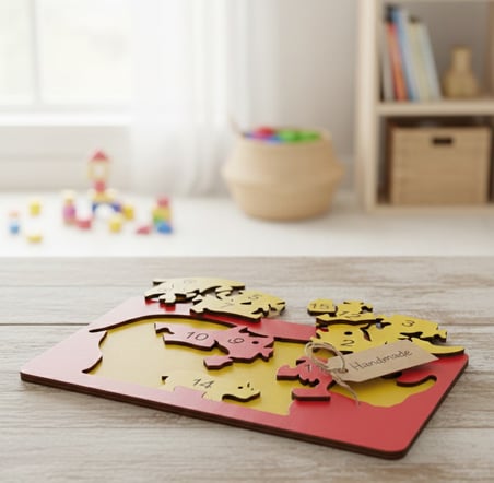 Eğitici Ahşap Gergedan Ailesi Puzzle - 15 Parça Sayı Öğretici - 26x15 cm MDF