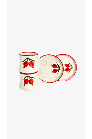 2’li Takım Nar Desenli  El Yapımı kazan Seramik Kahve Fincanı, Kahve Fincanı