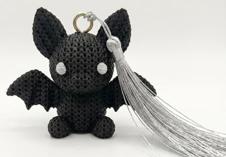 Gözeler SİYAH Yarasa Figürlü Çanta Süsü ve Anahtarlık - 3D Print Püsküllü Aksesuar (8 cm)
