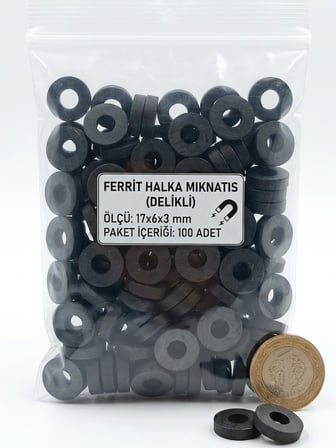 17 mm Güçlü Delikli Yuvarlak Mıknatıs - 100'lü Paket - Magnet ve El Yapımı Ürünler İçin Hobi Mıknatısı
