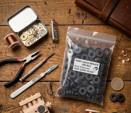 17 mm Güçlü Delikli Yuvarlak Mıknatıs - 100'lü Paket - Magnet ve El Yapımı Ürünler İçin Hobi Mıknatısı