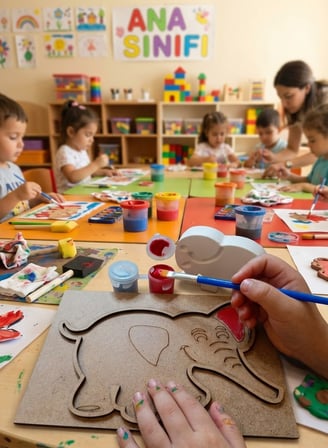  Gözeler Boyama Seti - 3D Boyanabilir Fil Figürlü Magnetli Ahşap Boyama Kartı 
