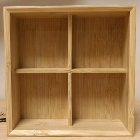 Nar Atölye Bambu Ahşap Organizer Kutu 20x20 cm - Menteşeli Şeffaf Kapaklı 4 Bölmeli Düzenleyici