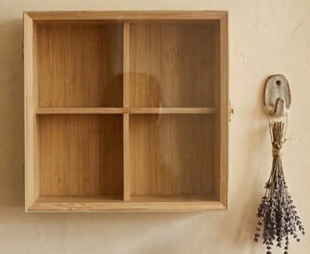 Nar Atölye Bambu Ahşap Organizer Kutu 20x20 cm - Menteşeli Şeffaf Kapaklı 4 Bölmeli Düzenleyici