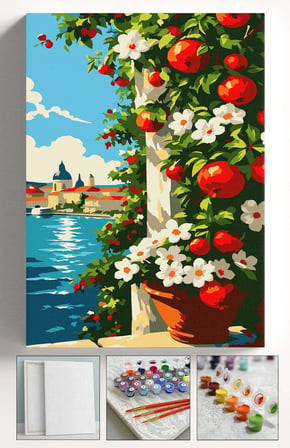 Sayılarla Boyama Seti Numaralı Tuval Fırça Boya Askı Aparatı Dahil Set 40x50 Cm - NAR ÇİÇEĞİ