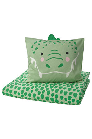 Çocuk Nevresim tTkımı, Yeşil, 150x200/50x60 cm Timsah Temalı