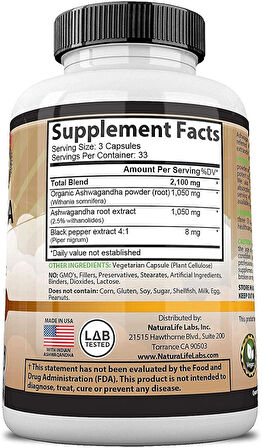 Natura Life Ashwagandha 2100 mg 100 Kapsül
