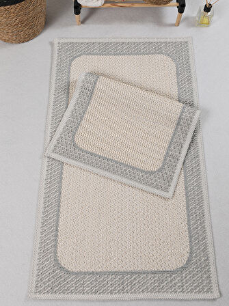 Naturel Pamuklu Kilim Yıkanabilir Banyo Paspası Seti 2'li Klozet Takımı 60x100-50x60cm 7034