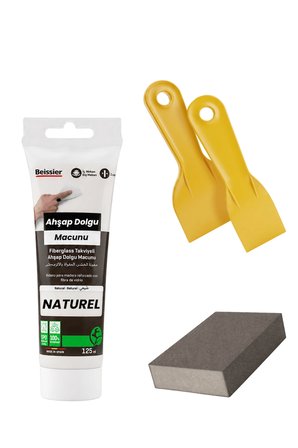 4'lü Naturel Ahşap ve Duvar Tamir Seti 125 Ml Dolgu Macunu 2 Adet Plastik Spatula 1 Kübik Zımpara