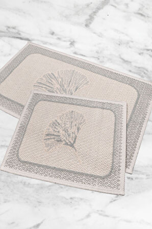 Naturel Pamuklu Kilim Yıkanabilir Banyo Paspası 2'li Klozet Takımı 60x100-50x60cm Çiçekli
