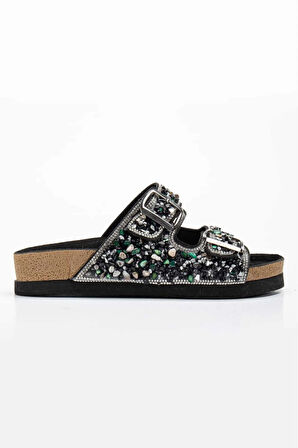 Taş Desenli Ortopedik Kadın Terlik - Siyah