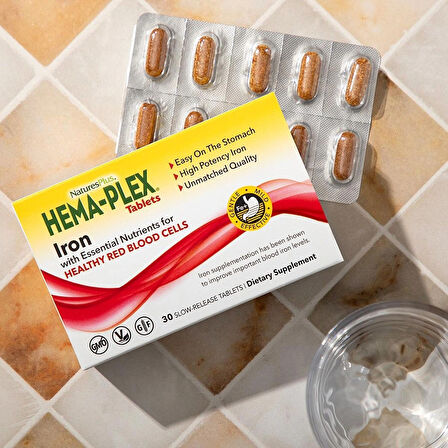 Natures Plus Hema-Plex Iron (B12 +B6 + Niacin + Demir + Zinc)- 30 Slow-Release Tablet