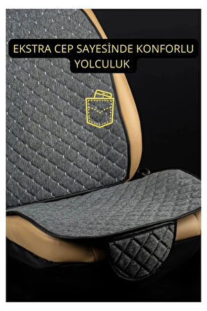 Skoda Octavia 5E 2013 - 2020Terletmez Kaymaz Keten Oto Minder Kılıf Komple Set ( 7 Parça ) Gri