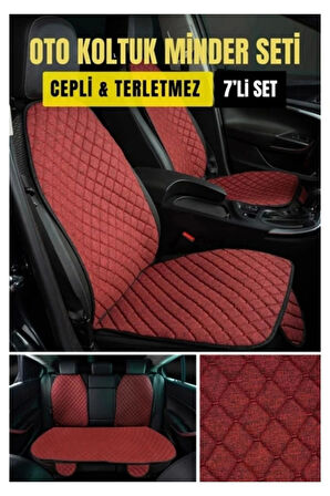 Fiat PANDA 2013 - 2022Terletmez Kaymaz Keten Oto Minder Kılıf Komple Set ( 7 Parça ) Kırmızı