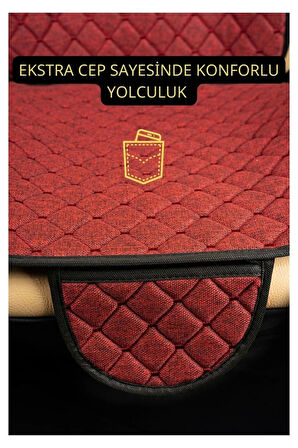 SEAT ATECA 2016 Sonrası Terletmez Kaymaz Keten Oto Minder Kılıf Komple Set ( 7 Parça ) Kırmızı