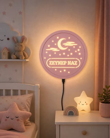 Kişiye Özel Ay ve Yıldız Tasarımlı LED Gece Lambası
