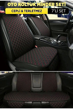 Mini Mini Terletmez Kumaş 7 Parça Full Takım siyah-kırmızı tüm yerli ve yabancı araçlara uyumludur.