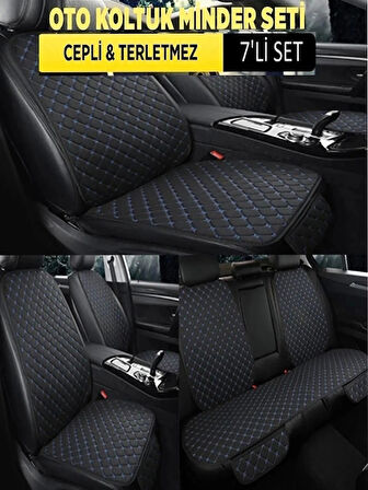 Mini Min Terletmez Kumaş 7 Parça Full Takım siyah-mavi tüm yerli ve yabancı araçlara uyumludur