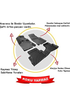 Dacia Duster 4x4 2018 Sonrası 3D Siyah Kokusuz Havuzulu Paspas Takımı