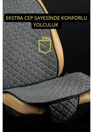 MG HS BENZİN 2021 sonrası Terletmez Kaymaz Keten Oto Minder Kılıf Komple Set ( 7 Parça ) Gri