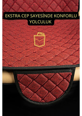CİTROEN c1-2014-sonrasiTerletmez Kaymaz Keten Oto Minder Kılıf Komple Set ( 7 Parça ) Kırmızı