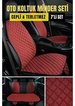 MERCEDES W204 2007 - 2014Terletmez Kaymaz Keten Oto Minder Kılıf Komple Set ( 7 Parça ) Kırmızı