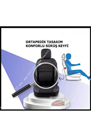 Fırst Class Kapitone Kumaş Siyah Deri Ortapedik Oto Kılıfı