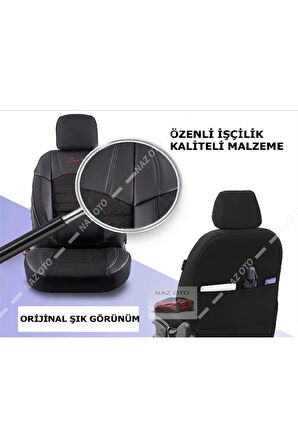 Fırst Class Kapitone Kumaş Siyah Deri Ortapedik Oto Kılıfı