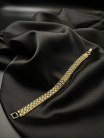 Kadın zirkon taşlı kordon tasarım kuyumcu işçiliği 14k gold renkli bileklik bilezik