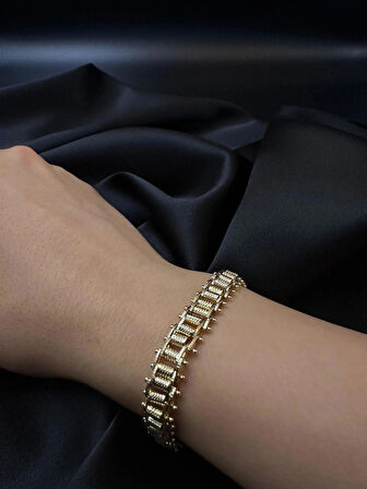 Kadın parlak dönen tasarım vip kuyumcu işçiliği 14k gold renkli bileklik bilezik