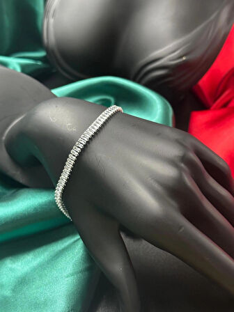 Kadın taşlı su yolu tasarım kuyumcu işçiliği silver gümüş renk bileklik bilezik