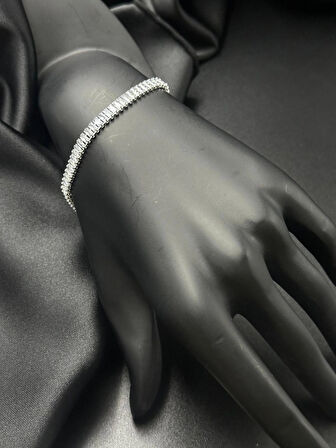 Kadın taşlı su yolu tasarım kuyumcu işçiliği silver gümüş renk bileklik bilezik