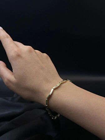 Kadın s model dalga tasarım kuyumcu işçiliği 14k gold renkli ince bileklik bilezik