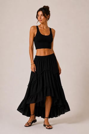 Asimetrik Kesim Boho Maxi Etek