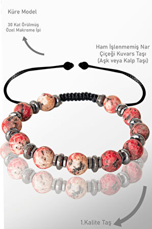 Sertifikalı Ham İşlenmemiş Gerçek Nar Çiçeği Kuvars Taşı Bileklik