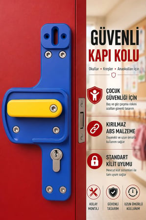 Bariyerli Kapı Kolu | Çocuk Güvenlikli Tasarım | Okul, Kreş ve Eğitim Alanlarına Uygun | Kırılmaz