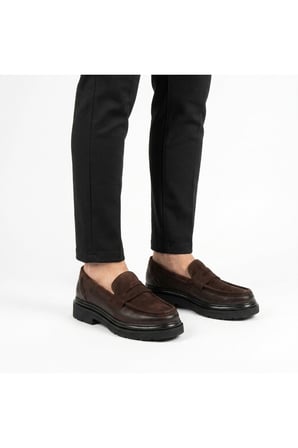 HAKİKİ DERİ & NUBUK YENİ SEZON ERKEK LOAFER AYAKKABI - COMFORT POLİ TABAN MRTNBKKAHSYH