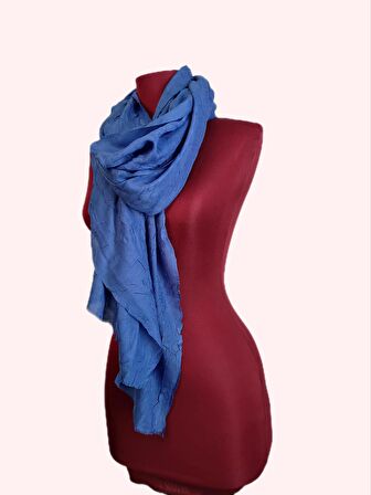 NEOWEAR Bambu Kraşlı Özel Dokulu Şal Saks Mavi