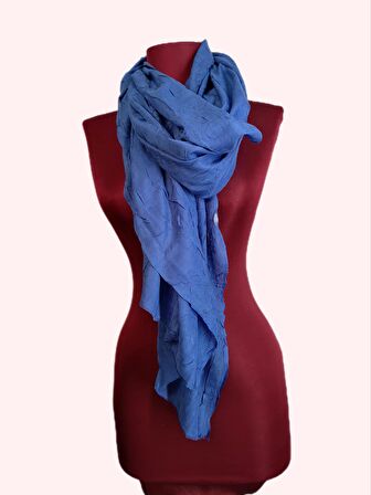 NEOWEAR Bambu Kraşlı Özel Dokulu Şal Saks Mavi