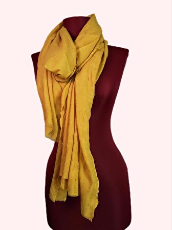 NEOWEAR Bambu Kraşlı Özel Dokulu Şal Hardal