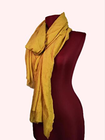 NEOWEAR Bambu Kraşlı Özel Dokulu Şal Hardal