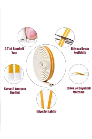 Yapışkanlı Kapı - Pencere Bandı Fitili Soğuk İzolasyon Kauçuk Bantları 5x2=10 Metre (BEYAZ)
