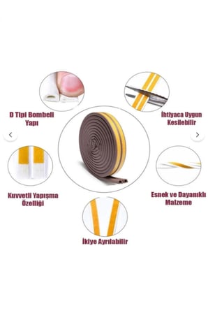 Yapışkanlı Kapı - Pencere Bandı Fitili Soğuk İzolasyon Kauçuk Bantları 5x2=10 Metre (KAHVERENGİ)