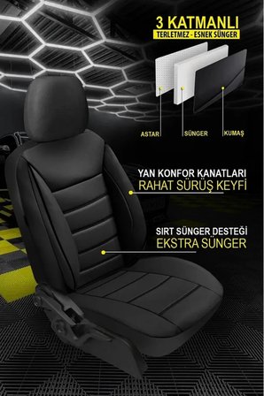 Rover 2000-3500 Hatchback (sd1) 2600 S (126 Hp) 1984 CARBON Serisi UYUMLU DERİ OTO KOLTUK KILIFI SİYAH