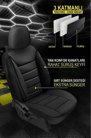 Volkswagen Golf 2.0 Tdi Comfortline 4 Kapı (140) 2009 CARBON Serisi UYUMLU DERİ OTO KOLTUK KILIFI SİYAH