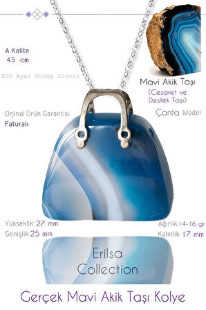 Sertifikalı Çanta Model Mavi Akik Taşı Kolye