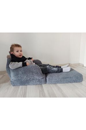 Nisababy Antrasit Gri Peluş Açılabilir Çocuk Oyun Koltuğu