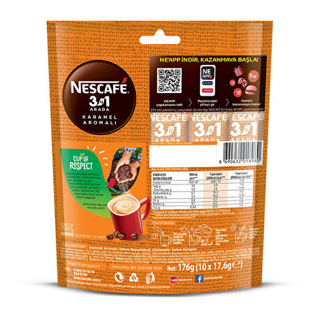 Nescafe 3Ü1 Arada Karamel Aromalı Kahve 17,6 Gr X 10 Adet